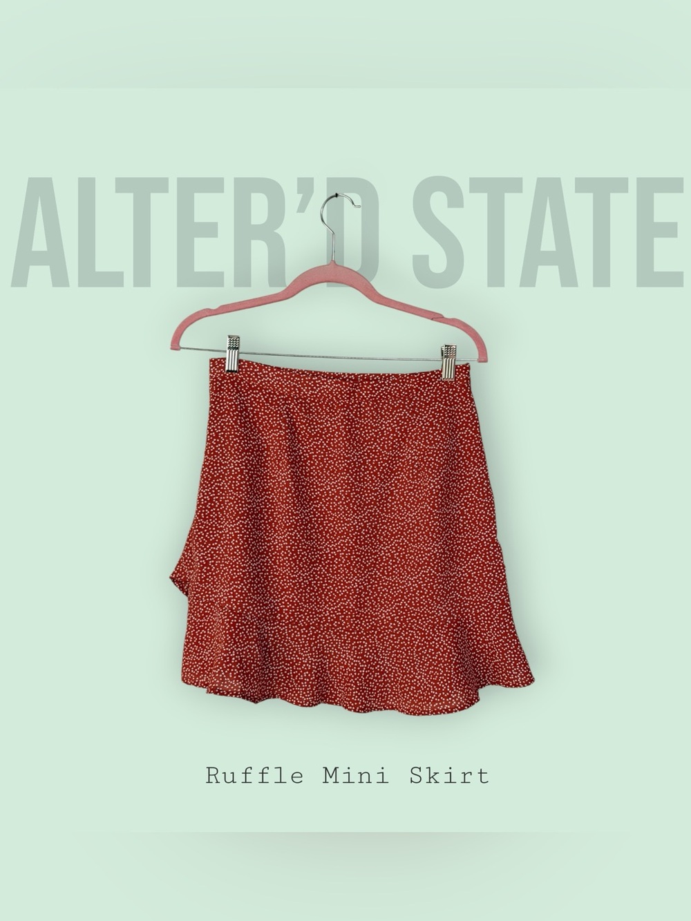 Altar’d State Rust Ditsy Heart Print Ruffle Mini Skirt Size Medium